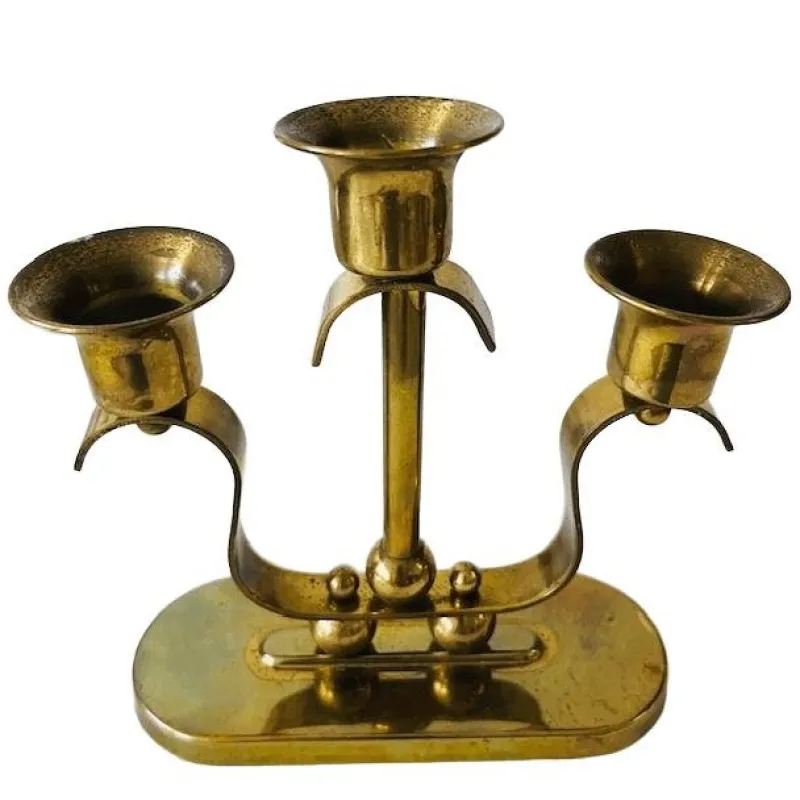 Pamono Art Deco Brass 3-Point Candlestick, 1920s> Candleholders