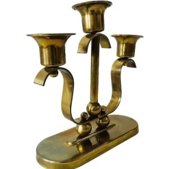 Pamono Art Deco Brass 3-Point Candlestick, 1920s><noscript><img width=