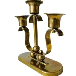 Pamono Art Deco Brass 3-Point Candlestick, 1920s><noscript><img width=