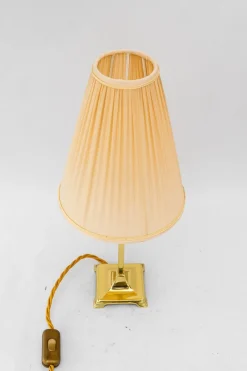 Clearance Pamono Art Deco Brass Table Lamp with Fabric Shade, Vienna, 1920s