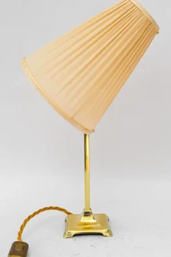 Clearance Pamono Art Deco Brass Table Lamp with Fabric Shade, Vienna, 1920s