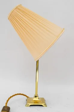 Clearance Pamono Art Deco Brass Table Lamp with Fabric Shade, Vienna, 1920s