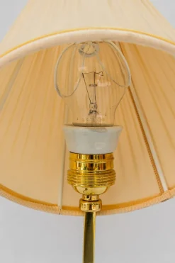 Clearance Pamono Art Deco Brass Table Lamp with Fabric Shade, Vienna, 1920s