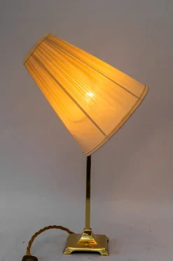Clearance Pamono Art Deco Brass Table Lamp with Fabric Shade, Vienna, 1920s