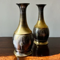Pamono Art Deco Brass Vases from KMD Daalderop, Tiel, Holland, 1919, Set of 2><noscript><img width=