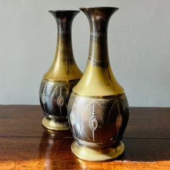Pamono Art Deco Brass Vases from KMD Daalderop, Tiel, Holland, 1919, Set of 2><noscript><img width=