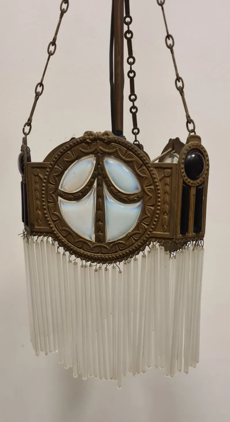 Online Pamono Art Deco Bronze and Glass Chandelier