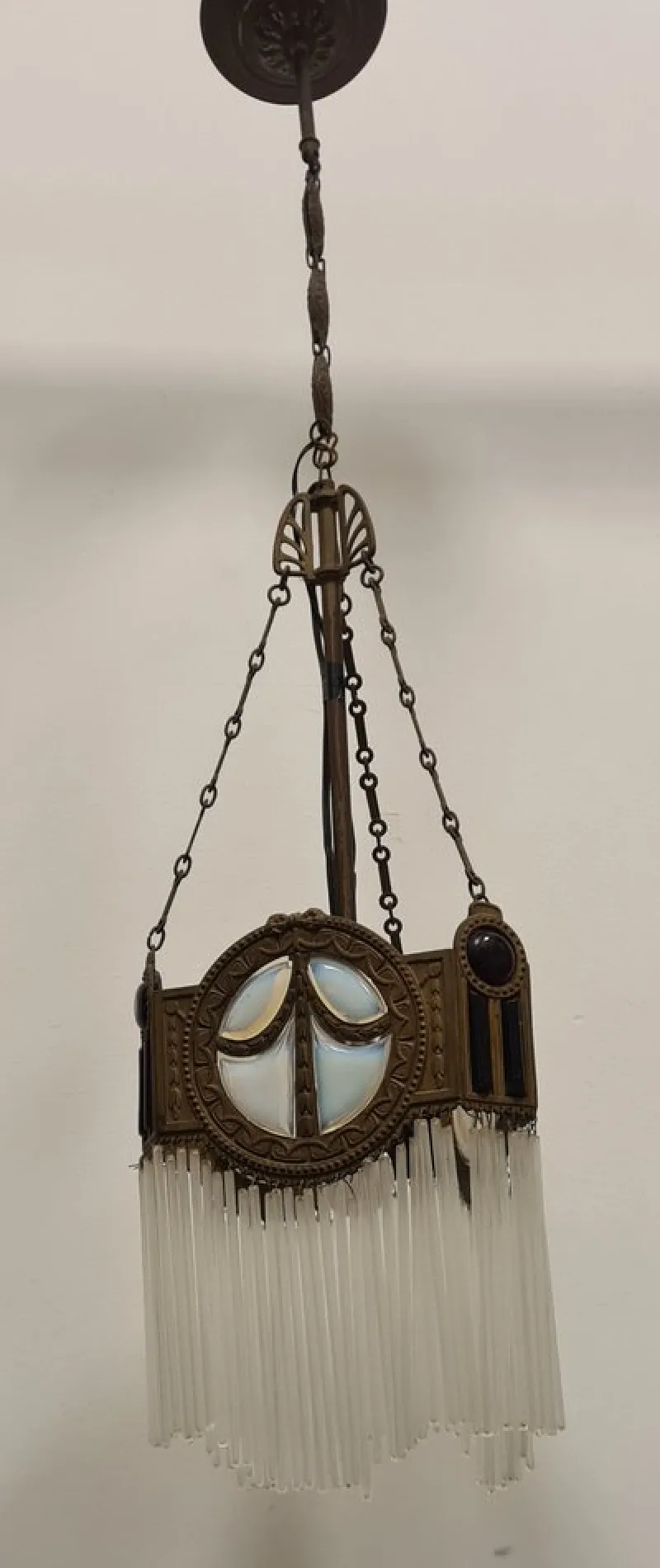 Online Pamono Art Deco Bronze and Glass Chandelier