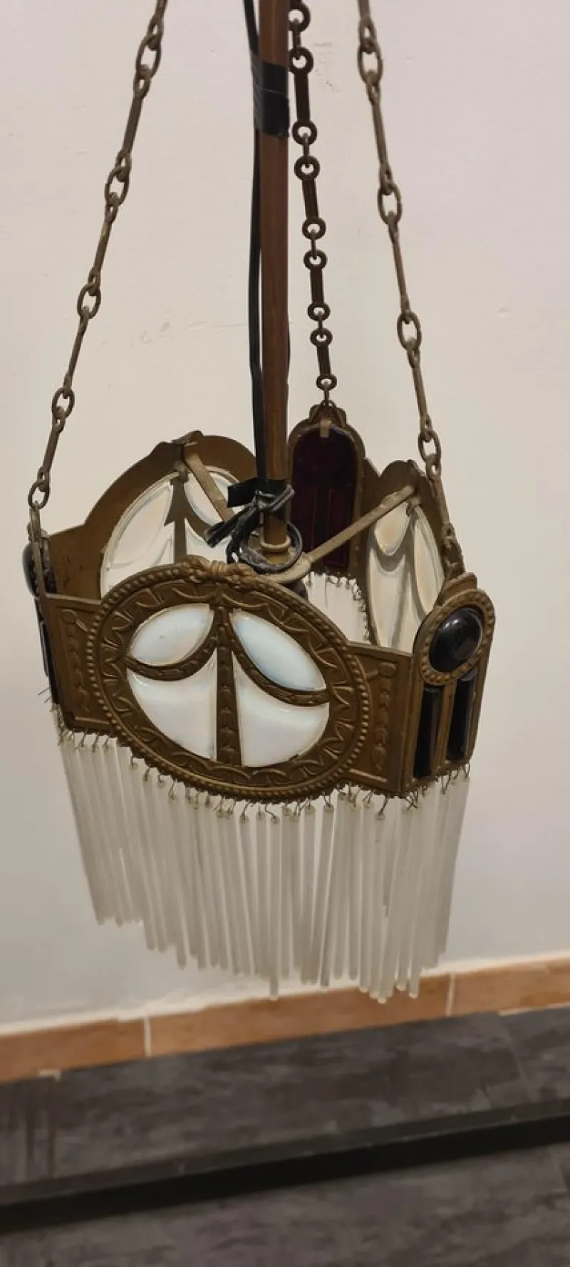 Online Pamono Art Deco Bronze and Glass Chandelier