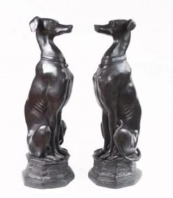Pamono Art Deco Bronze Greyhound Dogs Grey Hounds Statue, Set of 2> Art Deco