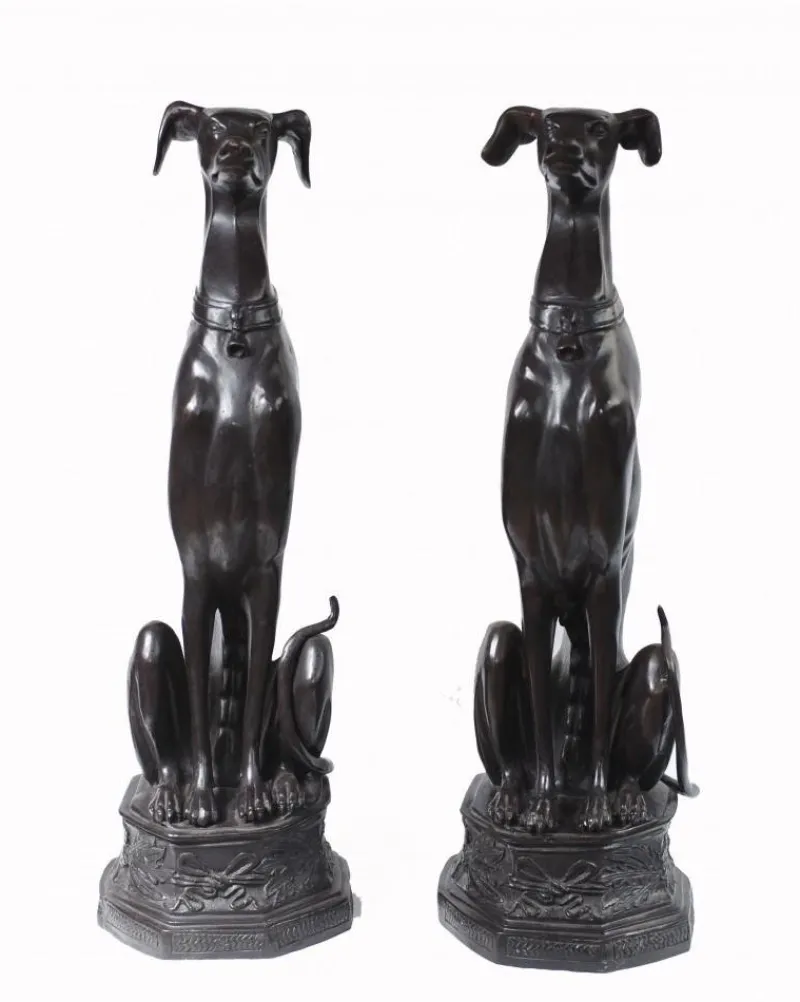 Pamono Art Deco Bronze Greyhound Dogs Grey Hounds Statue, Set of 2> Art Deco