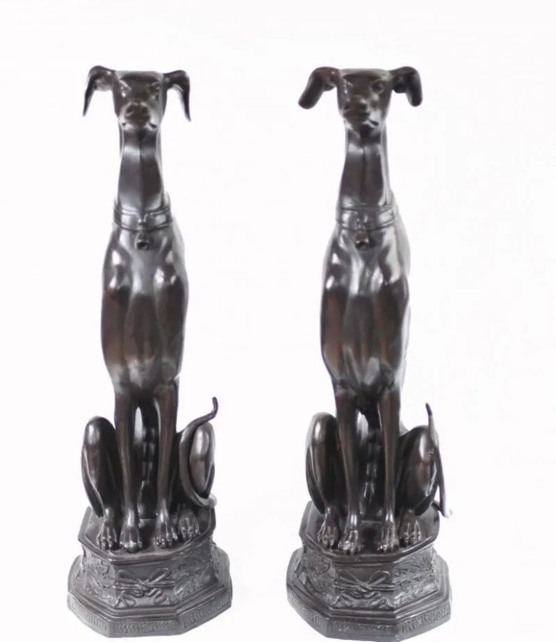 Pamono Art Deco Bronze Greyhound Dogs Grey Hounds Statue, Set of 2> Art Deco