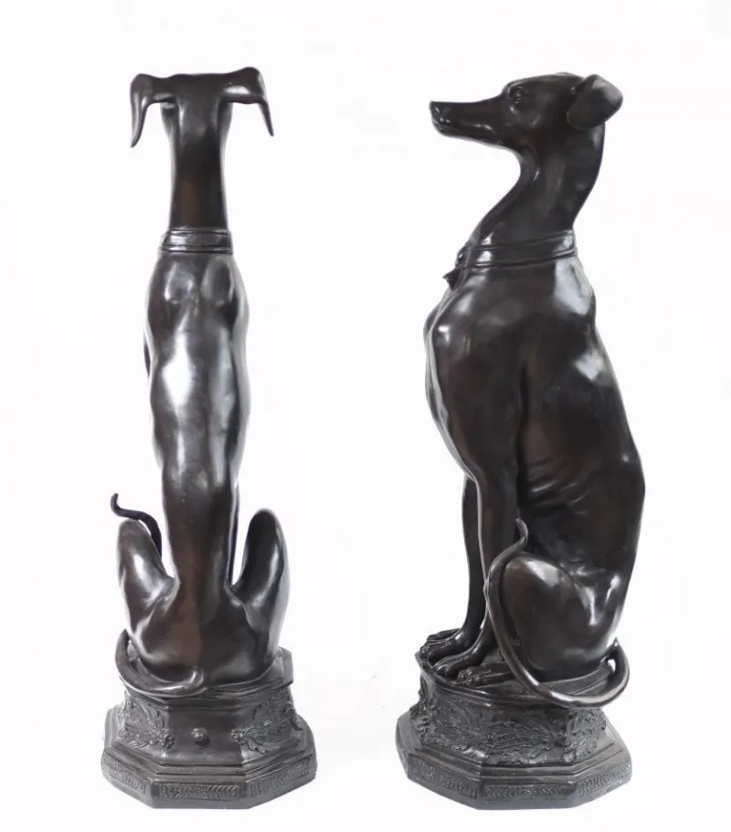 Pamono Art Deco Bronze Greyhound Dogs Grey Hounds Statue, Set of 2> Art Deco