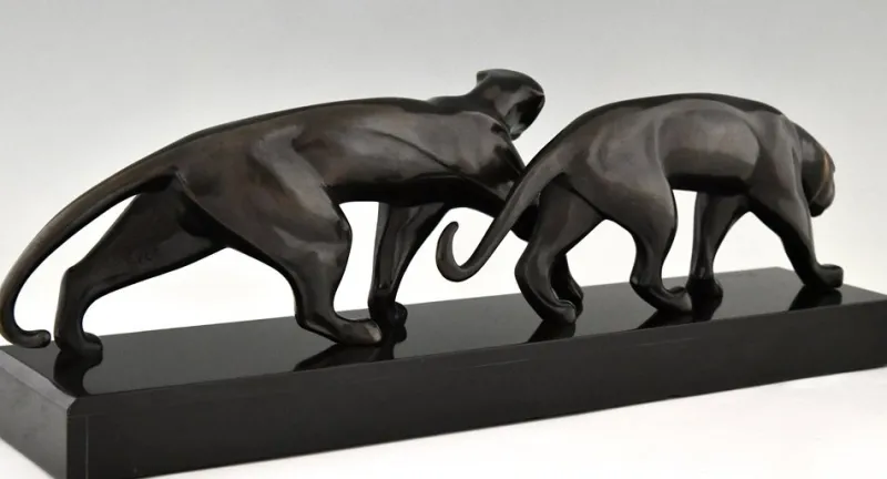Pamono Art Deco Bronze Panther Sculpture by Michel Decoux in Bronze, 1920s> Art Deco