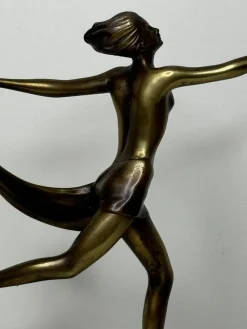 Pamono Art Deco Bronze Sculpture Dancing Graceful Lady on Onyx Plinth by Josef Lorenz, 1925><noscript><img width=