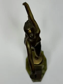Pamono Art Deco Bronze Sculpture Dancing Graceful Lady on Onyx Plinth by Josef Lorenz, 1925><noscript><img width=
