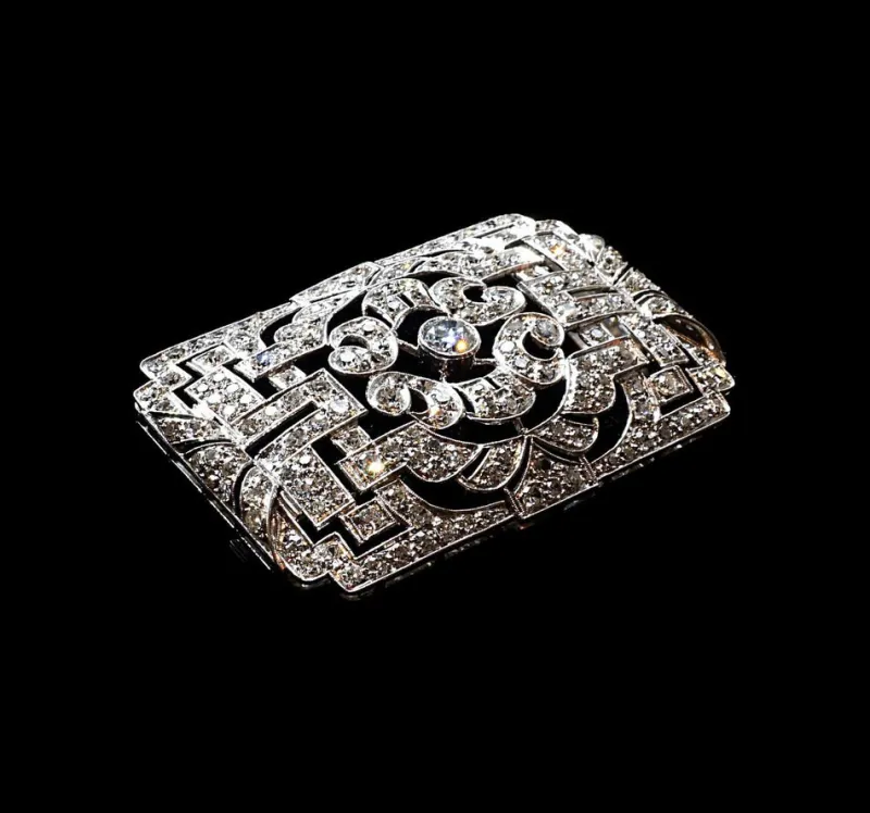 Pamono Art Deco Brooch in Platinum 950 with Diamonds, 1930s> Brooches