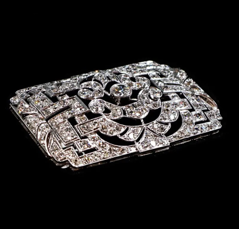 Pamono Art Deco Brooch in Platinum 950 with Diamonds, 1930s> Brooches