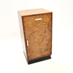 Pamono Art Deco Burr Elm and Walnut Bedside Cabinet, 1930s