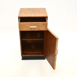 Pamono Art Deco Burr Elm and Walnut Bedside Cabinet, 1930s