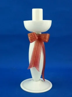 Best Pamono Art Deco Candelabra in Opaline Murano Glass with Bow by Napoleone Martinuzzi, Italy, 1930s