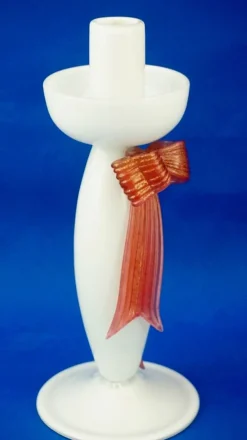 Best Pamono Art Deco Candelabra in Opaline Murano Glass with Bow by Napoleone Martinuzzi, Italy, 1930s