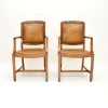 Pamono Art Deco Carver Armchairs in Walnut and Leather, 1930s, Set of 2> Lounge Chairs & Armchairs