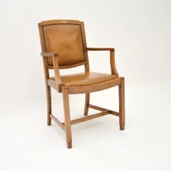 Pamono Art Deco Carver Armchairs in Walnut and Leather, 1930s, Set of 2><noscript><img width=