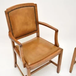 Pamono Art Deco Carver Armchairs in Walnut and Leather, 1930s, Set of 2><noscript><img width=