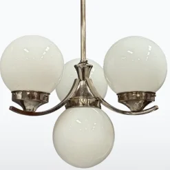 Pamono Art Deco Chrome Pendant with Opaline Glass, 1930s