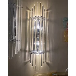 Pamono Art Deco Clear Bars Murano Glass Sconces