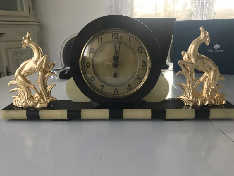 Outlet Pamono Art Deco Clock in Marble and Brass, 1930s