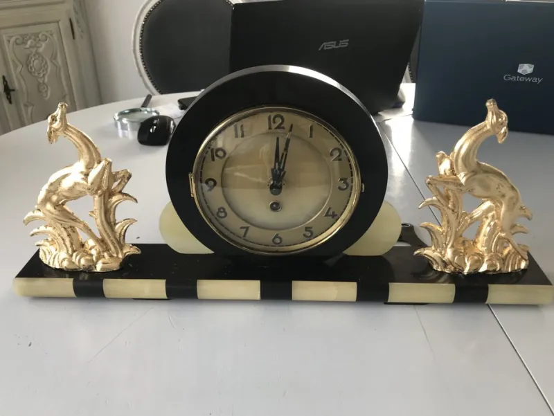 Outlet Pamono Art Deco Clock in Marble and Brass, 1930s