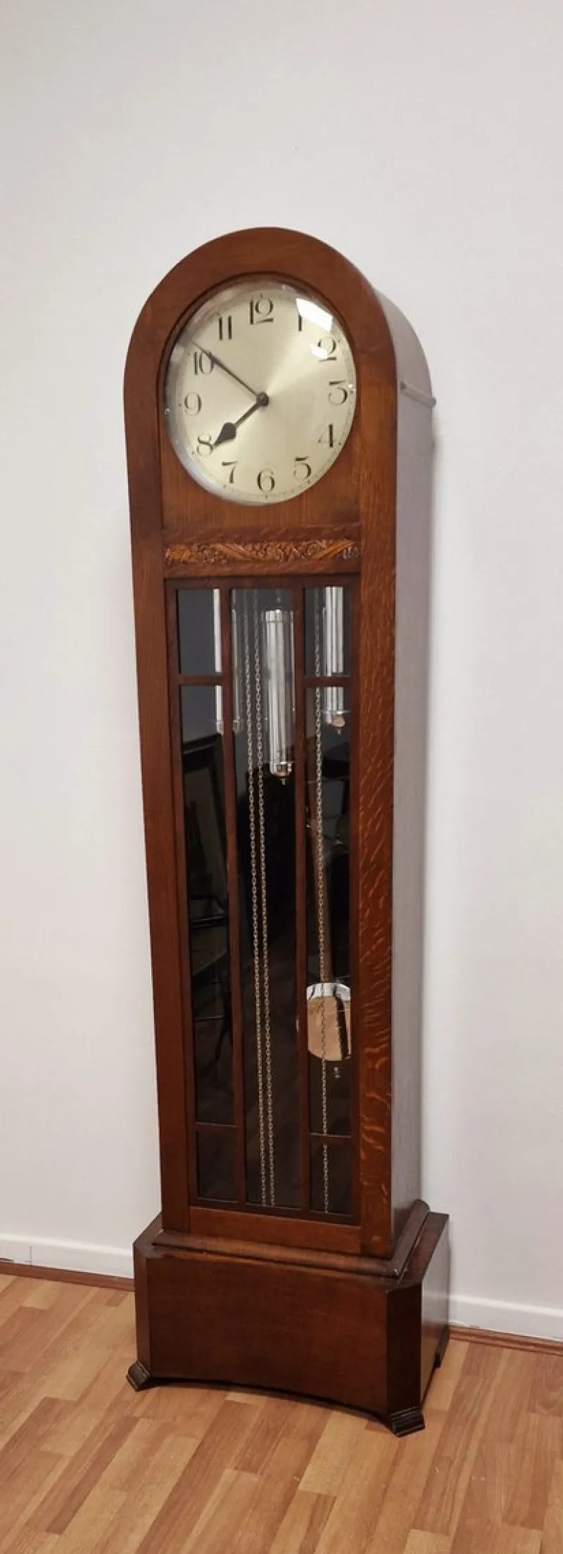 New Pamono Art Deco Clock with Long Case in Oak, 1940s