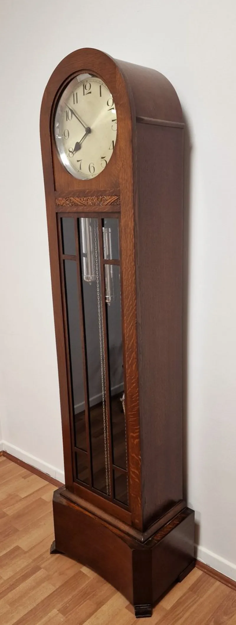New Pamono Art Deco Clock with Long Case in Oak, 1940s