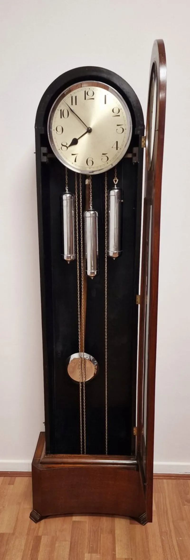 New Pamono Art Deco Clock with Long Case in Oak, 1940s