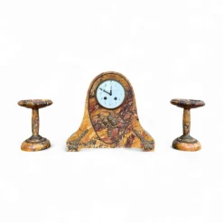 Hot Pamono Art Deco Clock with Marble Trim, 1890s, Set of 3