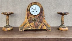 Hot Pamono Art Deco Clock with Marble Trim, 1890s, Set of 3