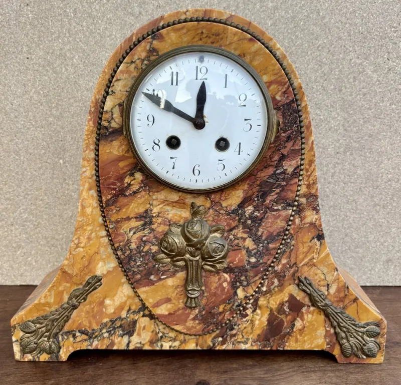 Hot Pamono Art Deco Clock with Marble Trim, 1890s, Set of 3