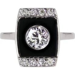 Hot Pamono Art Deco Diamond Onyx Platinum Ring, 1930s