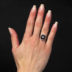 Hot Pamono Art Deco Diamond Onyx Platinum Ring, 1930s