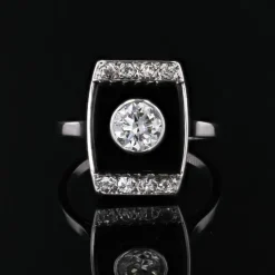 Hot Pamono Art Deco Diamond Onyx Platinum Ring, 1930s