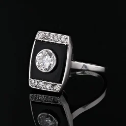 Hot Pamono Art Deco Diamond Onyx Platinum Ring, 1930s