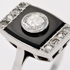 Hot Pamono Art Deco Diamond Onyx Platinum Ring, 1930s