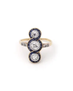 Pamono Art Deco Diamond Sapphire Long Ring> Rings