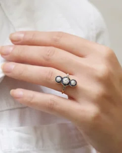 Pamono Art Deco Diamond Sapphire Long Ring> Rings