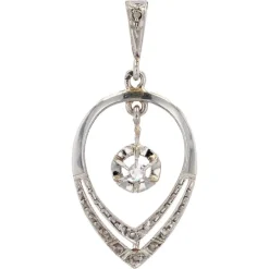 Pamono Art Deco Diamonds 18 Karat White Yellow Gold Pendant, 1920s> Necklaces