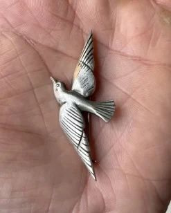 Best Pamono Art Deco Dove Pin Brooch in Sterling Silver, 1930s