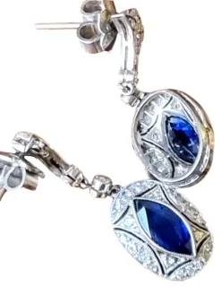 Clearance Pamono Art Deco Earrings with Blue Sapphires and Diamonds Mounted in Platinum, 1925, Set of 2