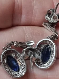 Clearance Pamono Art Deco Earrings with Blue Sapphires and Diamonds Mounted in Platinum, 1925, Set of 2